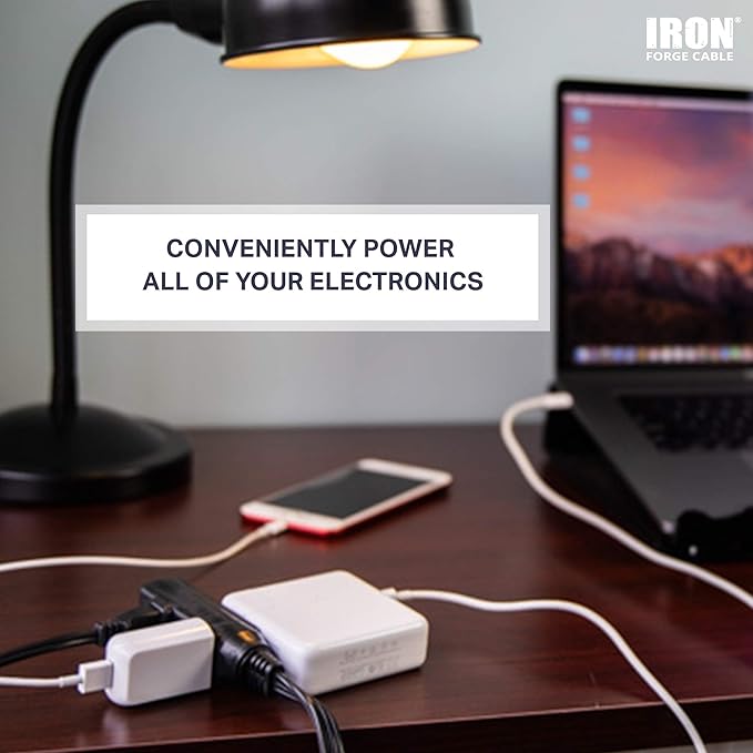 Iron Forge Cable 3 ft Flat Plug Black Extension Cord with 3 Outlets - 16/3 SJTW 3 Prong Indoor Extension Cord with Multiple Outlets