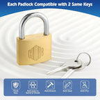 HOX Solid Brass Keyed Different Padlock with 1-9/16-Inch Wide Body, Brass Cylinder - for Hasp Latch, Sheds, Fences, Storage Locker, 6-Pack