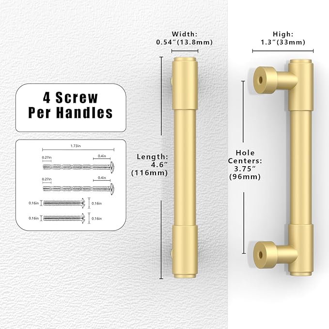 10 Pack Brushed Gold Cabinet Pulls 3.75 Inch(96mm) Kitchen Cabinet Handles Cabinet Hardware for Drawer Pulls