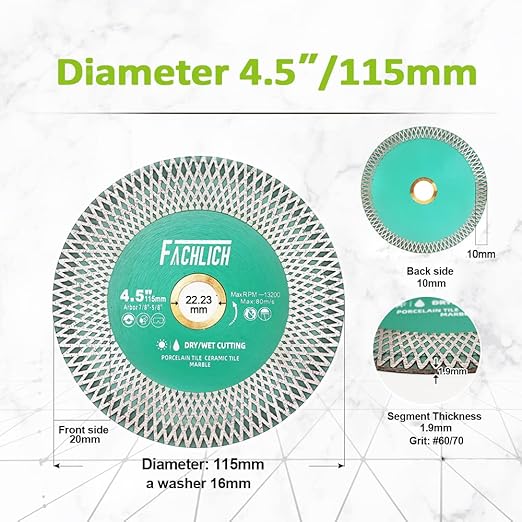 Tile Saw Blade 4-1/2" Diamond Blade 115mm for Cutting and Grinding Ceramic Tile Porcelain Marble Granite