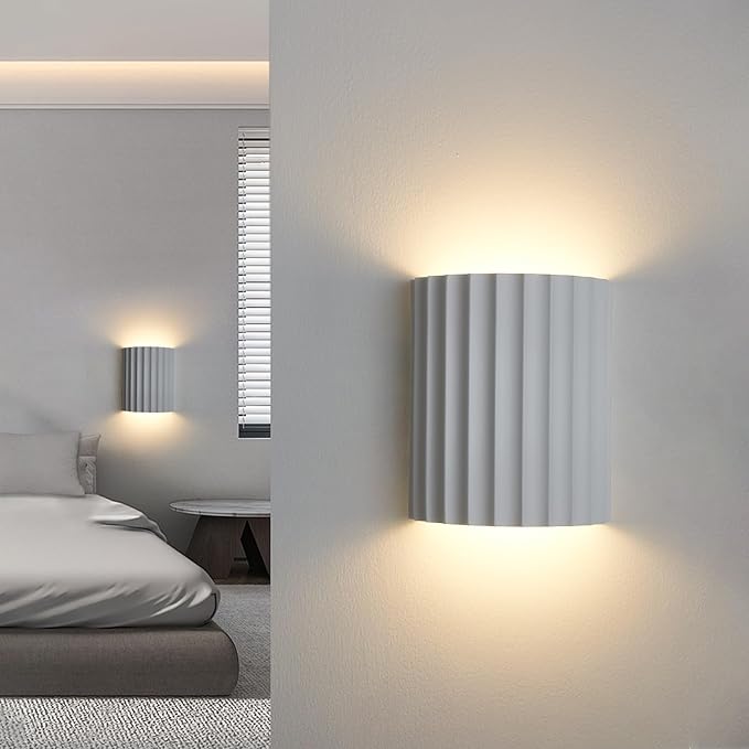 White Gypsum Modern LED Wall Sconces Wall Lighting Set of 2, Indoor Hardwired Walls Mount Light Fixtures Up Down Lamp for Hallway Bedroom Living Room Dining Room【Bulbs Included】