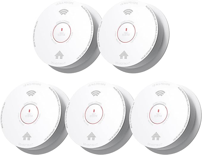 Smoke Detector Carbon Monoxide Detector Combo 10 Year Battery with Bilingual Voice Alerts,UL 217-9th Standard Fire Smoke & Carbon Monoxide Alarms for Home Standalone Model 5 Pack