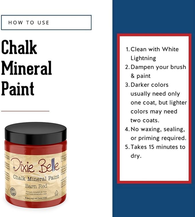 Dixie Belle Paint Company Chalk Finish Furniture Paint - Barn Red (8oz) - Matte Deep Red Chic Chalk Mineral DIY Furniture Paint