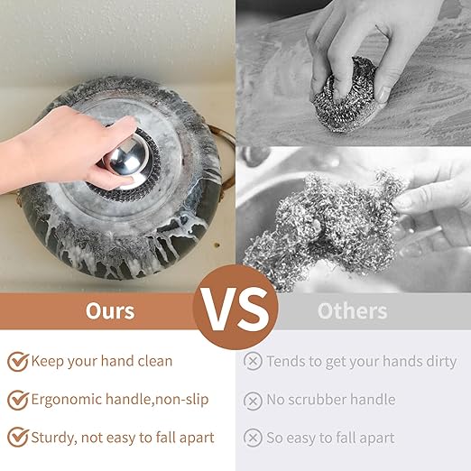 6PCS Steel Wool Scrubber Wire Sponge Set, Barbecue Grill Cleaning Scrubber Pads, Stainless Steel Scrubber Replacement for Scouring Messes from Cast Iron, Pots, Pans, Grill, Stoves, Sink (6 Pads)