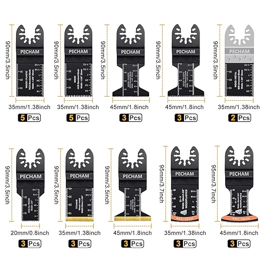 PECHAM Oscillating Tool Blade, 37PCS Universal Wood Metal Oscillating Multitool Quick Release Saw Blades Fit Porter Cable Black & Decker Rockwell Ridgid Ryobi Milwaukee DeWalt Chicago Craftsman