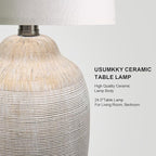 24 inch Vintage Ceramic Table Lamp - Single Farmhouse Rustic Bedside Lamp with Natural Textured Finish, Nightstand Lamps for Living Room, Bedroom, End Table