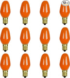 Sunlite 01057 7C7 Incandescent Bulb, 7 Watt, Candelabra E12 Base, C7 Small Night Light, Colored Bulb, Orange, 12 Count