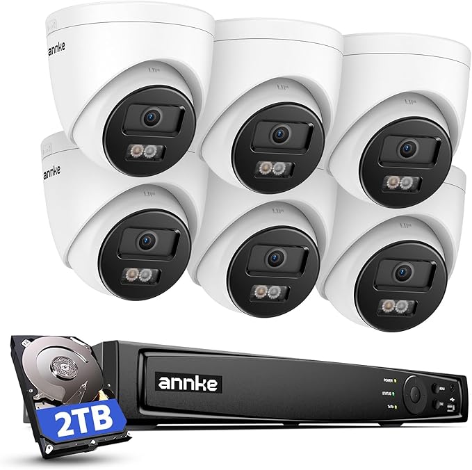 ANNKE 4K PoE Security Camera System, 12MP H.265+ 8CH NVR with 2TB Surveillance Grade HDD, 6Pcs 8MP IP Cams, Spotlight Color Night Vision, RTSP, IP67 Waterproof