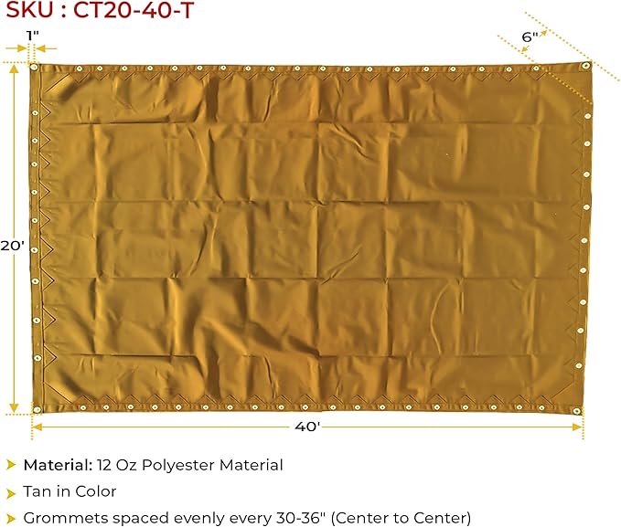 Mytee Products 20' x 40' Tan 12oz Canvas Tarp with Grommets - Water Resistant - Heavy Duty Canvas Tarps - Multipurpose Tarpaulin Cover for Canopy Tent, Roof, Camping, Semi Trucks & Cargo