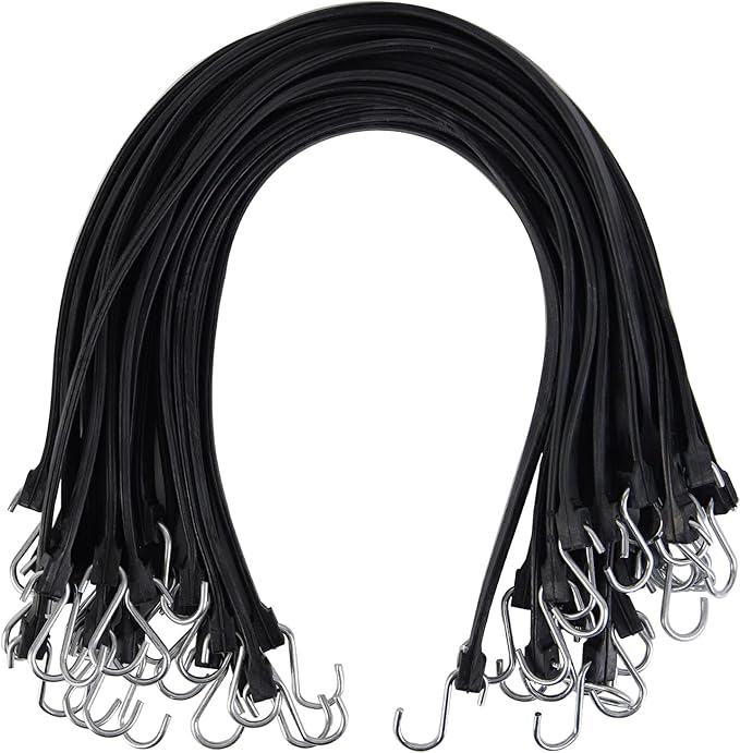 XSTRAP STANDARD 20 Pack 31'' Adjustable Natural Rubber Tarp Straps, EPDM Bungee Cords with Metal S Hooks, Ideal for Securing Tarps, Canvases, Motorcycle, and Cargo
