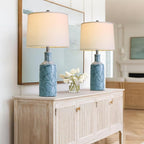 PoKat 26'' Farmhouse Ceramic Table Lamps Set of 2, Blue Bedside Lamps for Living Room, Nightstand Lamps for Bedroom Night Stands, Bedroom Lamps for Side Table End Table Hallway, Blue