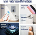 Westinghouse Smart WiFi Tankless Water Heater Upgrade, On-Demand Hot Water for 2-3 Points, 14kW, 3.38 GPM, Alexa & Google Home