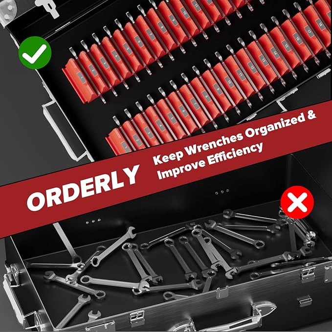 40PCS Modular Wrench Organizer Wrench Holder - Wrench Tool Organizers for Tool Drawer Storage, Wrench Storage Set with Metric & SAE Label, Wrench Rack Tool Gift for Professional Mechanics Men, Red