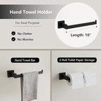 6-Piece Matte Black Bathroom Hardware Accessories Set - 24 Inch Towel Bar Set, SUS304 Stainless Steel Towel Holder Set, Hand Towel Holder, Heavy Duty Wall Mounted Modern Hand Towel Bar for Bathroom