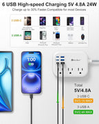 6 USB(3 USB C) Surge Protector Power Strip- Extension Cord 10 Ft with 24W USB Charging Station and 3 Outlets, Flat Plug Long Braided Extension Cord with Multiple Outlets for Home Office College Dorm