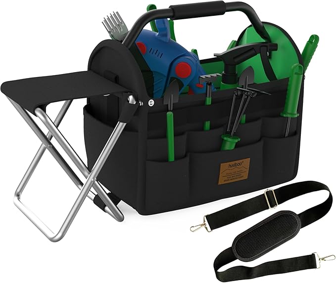 14 Inch Tool Bag, Gardening Tool Bag, Waterproof Fabric,Foldable Metal Handle, Shoulder Strap, Tote Tool Storage Bag, Metal Folding Stool, Relieve Fatigue Gardening Work