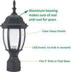 LIT-PaTH LED Outdoor Post Lighting Fixture, Pole Lantern, 9.5W 800 Lumens, 3000K Warm White, Aluminum Housing Plus Glass, Matte Black Finish, 2-Pack