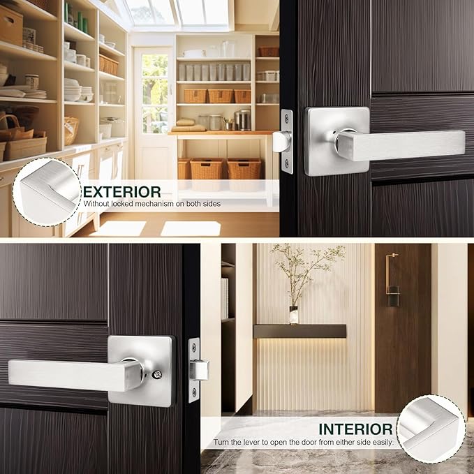 GOBEKOR 4 Pack Door Handles Brushed Nickel Hall Closet Door Handle Passage Door Levers Square Interior Door Locks