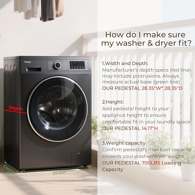 SKM Washer and Dryer Stand - 28" Laundry Pedestals for Washing Machine and Dryer with Top Panel, Heavy Duty Steel Pedestal Raiser, 14.2 Inches Height Elevation in Black