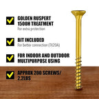 #9 x 3’’ Wood Screws by Grindy (200pack/2.5LBS) – Self-Drilling Deck Screws I Rust Resistant I Quick Drive & Fast Grip I for Cabinet, Furniture & Other Projects I T20 Star Drive I Bit Included