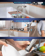 APPASO Touchless Kitchen Faucet with Pull Down Sprayer, Waterfall Motion Sensor Kitchen Sink Faucet Touchless, Brushed Nickel Stainless Steel Single Handle Hands-Free Sink Faucet
