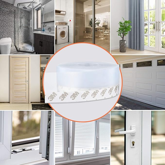 26 Feet Silicone Seal Strip, Transparent, 35MM - Door & Window Seal, Draft Stopper Adhesive Tape for Doors, Windows & Shower Glass Gaps