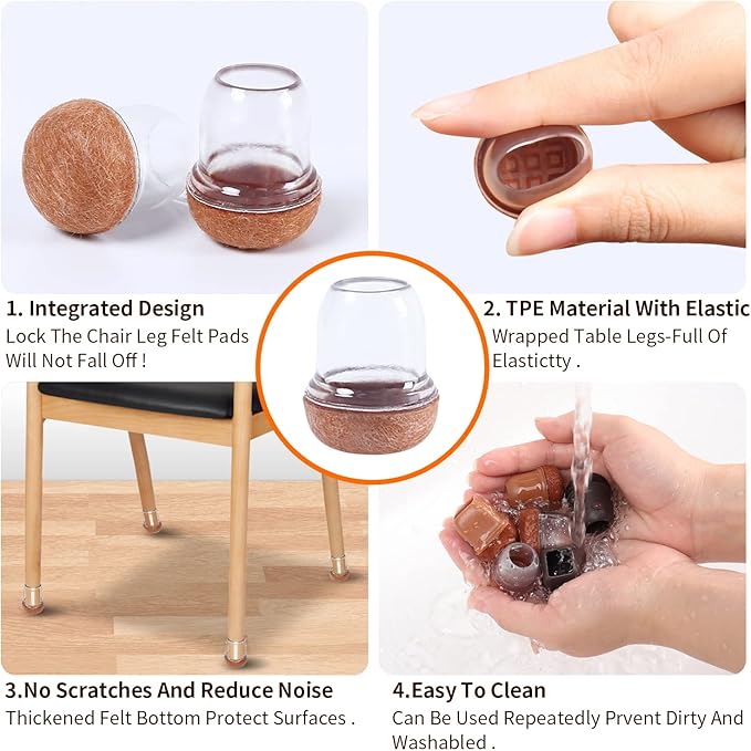 Ezprotekt 24 Pcs Small Clear Silicone Chair Leg Floor Protectors for Hardwood Floors, Chair Leg Caps Covers, Floor Protectors for Chair, Bar Stool Leg Protectors Round (S Fit: 3/5" to 3/4", 15-19mm)