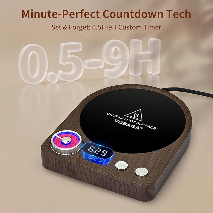 VOBAGA Coffee Mug Warmer with Smart Memory System & 9-Temperature Setting, Coffee Cup Warmer with Customize Timer & Precise Minute Timing, Suitable for Work, Reading, Sleeping