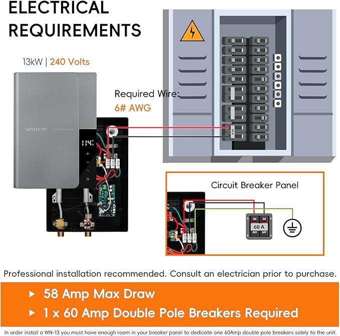 Tankless Water Heater Electric 13kW 240Volts WINTEMP Endless On Demand Hot Water Self Regulating LED Temperature Display Space-saving Suitable for Bathroom Showers ETL Certified