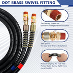 15 FT Air Line Hose Assembly with 1/2" NPT Swivel Fitting Straight Heavy Duty Power Hoses Set Spring Guard Grips DOT Fittings on Both Ends with Glad Hands Set for Semi Truck Trailer Tractor