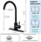 Single Handle High Arc Matte Black Kitchen Faucet Stainless Steel Commercial Single Hole Kitchen Sink Faucet, Modern One Hole Bar Sink Faucet with Deck Plate