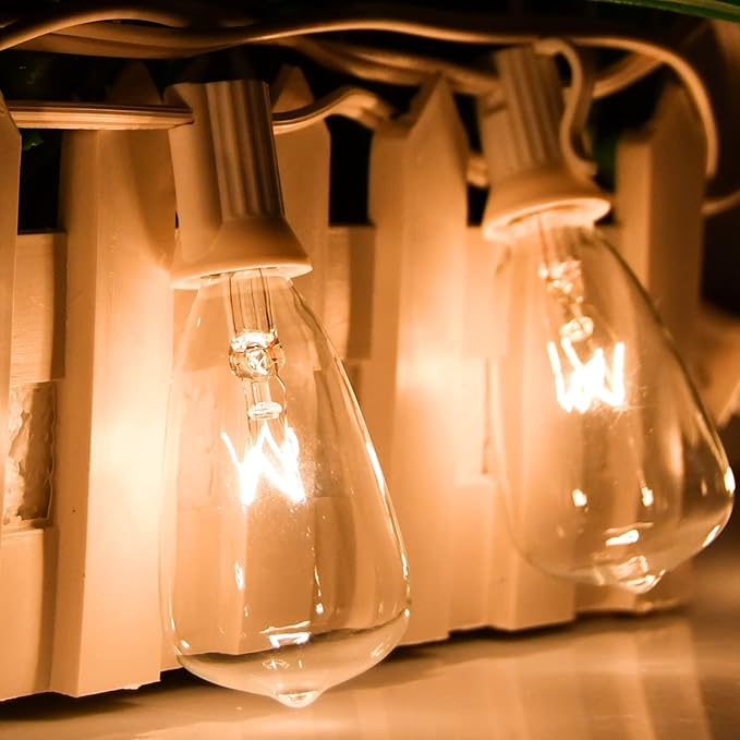 Abeja 10-Pack Edison Replacement Light Bulbs,7-Watt E12 Candelabra Base ST38 Replacement Clear Glass Light Bulbs for Outdoor Patio String Lights, Warm White