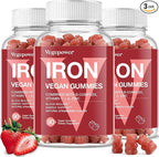 Iron Gummies Supplements for Kids & Women - Multivitamin with Iron for Blood Builder, Great Tasting Iron Gummy Vitamins with Vitamin C for Max Absorption - Strawberry (3 Packs)