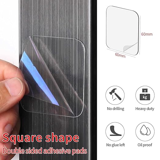Double Sided Mounting Tape Squares -Pack of 80, 2-3/8" Strong Adhesive Pad for Walls, Double Stick Pad Waterproof Removable, Sticky Nano Gel Pads,Clear Industrial Double Tape,（ 60mm ）