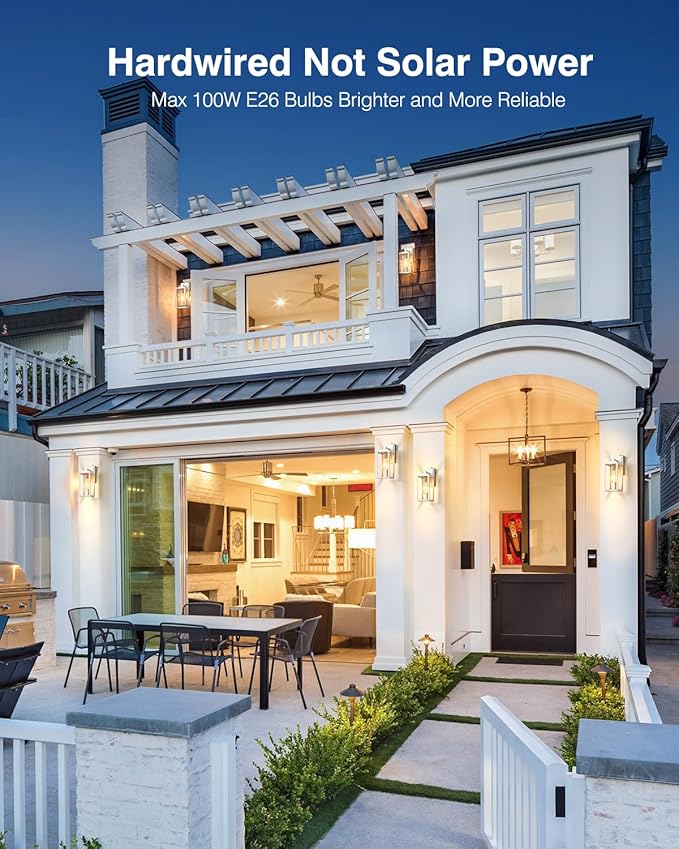 VIANIS Outside Lights for House Wall Mount, White Dusk to Dawn Outdoor Lighting Fixtures, Waterproof Anti-Rust Aluminum Porch Lights with Tempered Seed Glass, Modern Outdoor Wall Lantern for Garage