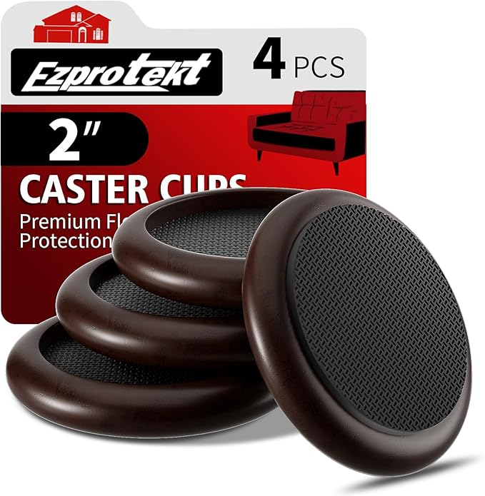 Ezprotekt 2 inch Non Slip Wood Furniture Pads for Hardwood Floors, 4 Pcs Round Anti Slip Furniture Coaster Cups Floor Protectors with Anti-Slide EVA for Chair Sofa Table Bed Couch (Dark Brown)