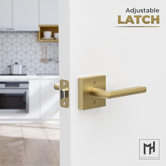 Mega Handles Prime Passage Lever Door Handle for Closet or French Doors, Single Side Door Levers, Fits All Standard Door Sizes, Exposed Screws Included - Satin Brass (1 Pack) 4.29"