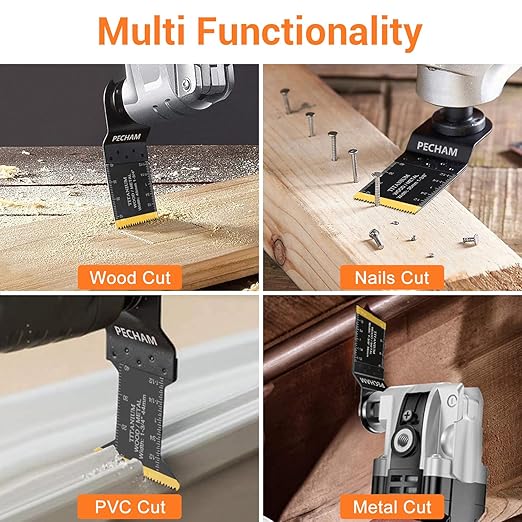 PECHAM 11PCS Titanium Oscillating Saw Blades, Universal Oscillating Multitool Blades Metal Cutting Quick Release for Hard Material Metal Nails Wood Plastic fit Dewalt Rockwell Milwaukee Makita Bosch