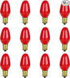 Sunlite 01058 7C7 Incandescent Bulb, 7 Watt, Candelabra E12 Base, C7 Small Night Light, Colored Bulb, Red, 12 Count