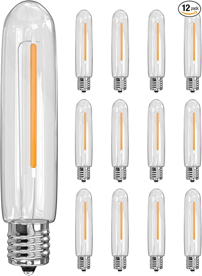 12 Pack LED T13 Replacement Light Bulbs for S14 Outdoor String Lights, 0.6W Night Lights Bulb Equivalent to 11W Incandescent Bulb, 2700K Warm White, E12 Candelabra Bulbs Dimmable