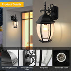 Outdoor Wall Lights, 18inch Waterproof Exterior Lighting Fixtures, Black Large Wall Sconce with Glass Shades, E26 Aluminium Outside Lanterns for Porch Farmhouse Patio Doorway Garage