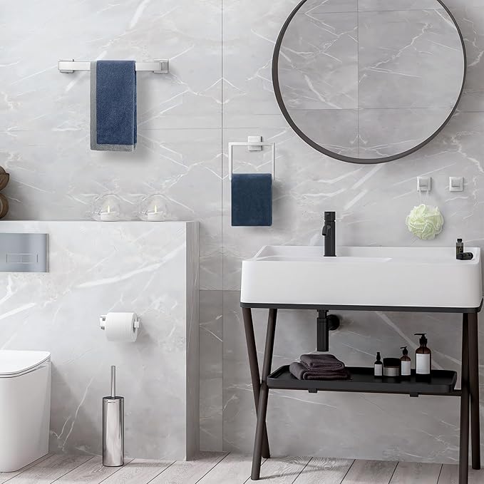 Bathroom Accessories Towel Bar Set: 10 Pieces Brushed Nickel Square Bathroom Hardware SUS304 Stainless Steel - Wall Mounted Towel Rack&Toilet Paper Holder&Towel Ring and Towel Hook