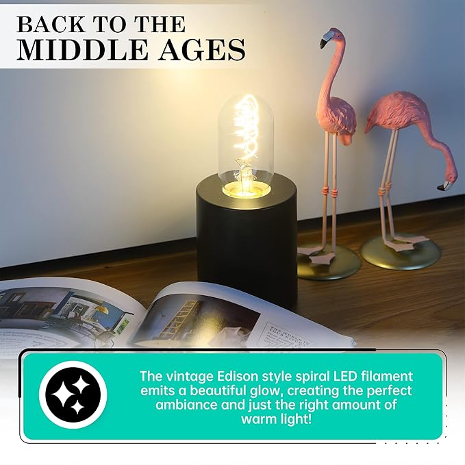 AMDTU Edison Bulbs 40 Watt LED Soft White 2700K, Vintage Super Thin Spiral Filament Non-dimmable, T45 Incandescent Tubular Light Bulb 40W Equivalent, Clear Glass 4W 120V E26 Base, 8 Pack