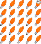 C7 Orange Light Bulbs- 25 Pack Vintage Ceramic Orange Light Replacement Bulbs for Halloween Christmas Lights Night Light Chandelier Fall Holiday Decor, E12 Candelabra Base, 5 Watts