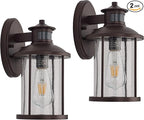 MICSIU 11.5 Inch Motion Sensor Exterior Wall Sconce 2 Pack, Dusk to Dawn Outdoor Lighting with Clear Seedy Glass, Oil Rubbed Bronze Outside Lights for Porch, Garage, Doorway, Pathway.