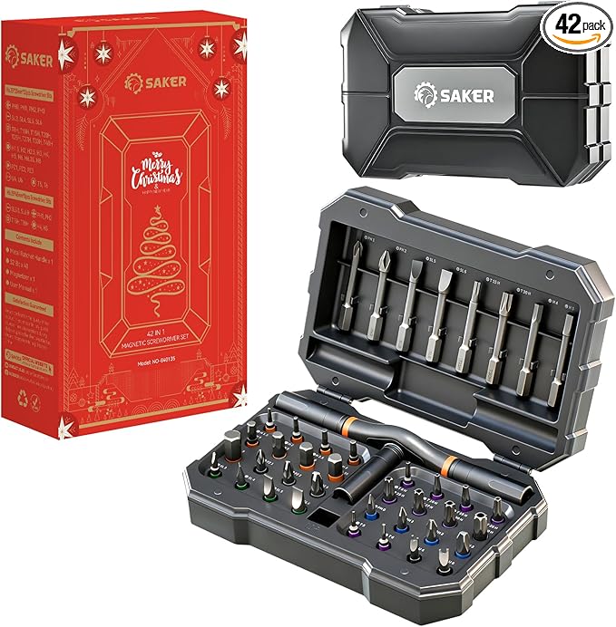 Saker 42-in-1 Magnetic Screwdriver Set for Christmas Gifts, Screwdriver Kit with T Handle & Storage Case, Gifts for Men, DIY, Furniture, Computer, and Bicycle Repair, Grey