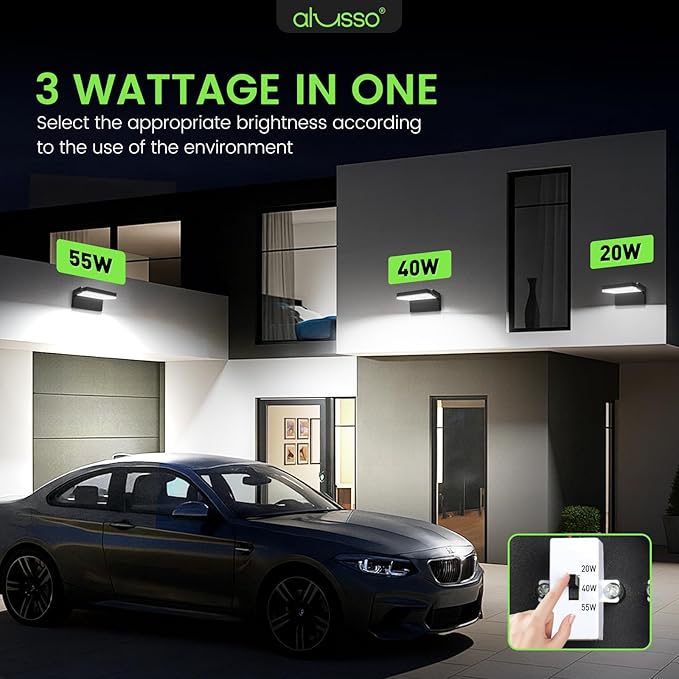 ALUSSO® 20W/40W/55W LED Flood Lights Outdoor, 360° Rotatable Outdoor Wall Light, 3000K/4000K/6500K Exterior Lighting Fixtures, Security IP65 Waterproof Wall Pack Lights for Garage, Porch, Yard, Black