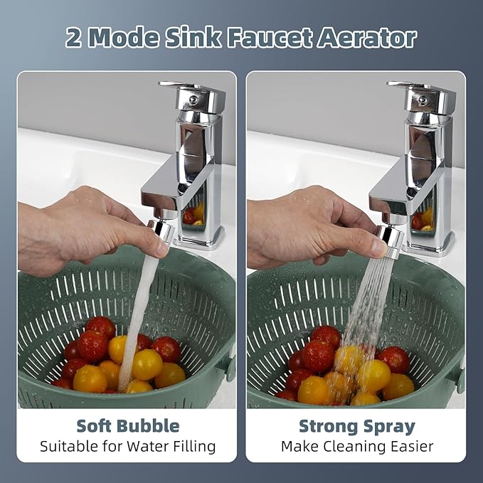 Hibbent Dual Water Flow Sprayer Kitchen Sink Aerator - 360-degree Swivel Bathroom Faucet Aerator, Easy One-Hand Control, 1.8 GPM-55/64 Inch-27UNS Female Thread, Chrome