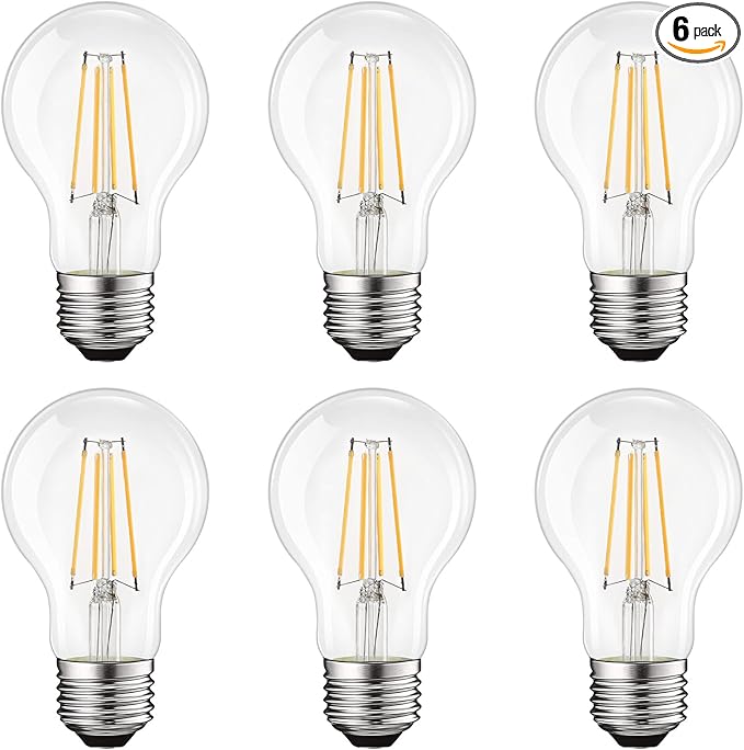LUXRITE Vintage A19 LED Light Bulbs 60W Equivalent, 3000K Soft White Dimmable, 800 Lumens, Standard LED Edison Bulb 8W, UL Listed, E26 Base (6 Pack)