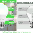 BUBO A19 LED Light Bulbs, 40 Watt Equivalent LED Bulbs, Cool White 4000K, 550 Lumens, E26 Standard Base, Non-Dimmable, 5W Cool White LED Bulbs for Bedroom Living Room Home Office, 3 Pack